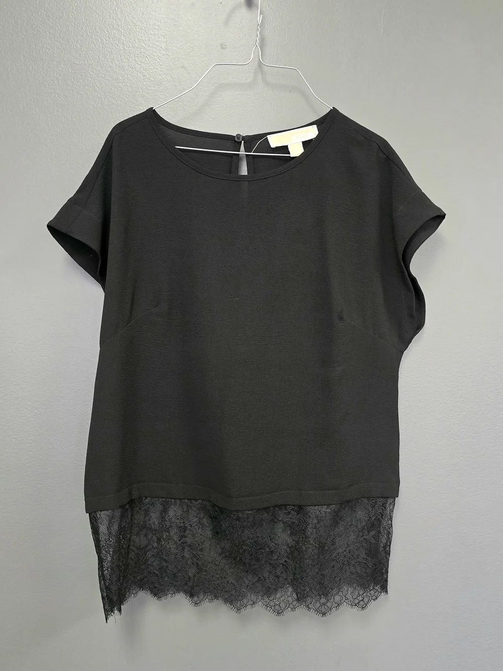 Michael Kors Black Lace Hem Short Sleeve Top Petite Small NWT